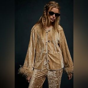 FREE PEOPLE Aubrey Velvet Jacket Champagne Tie Front XL